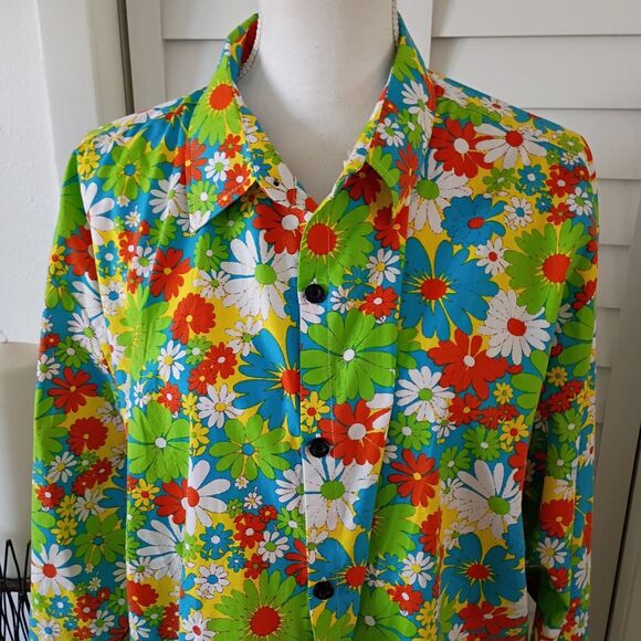 Jogal Unisex Long Sleeve Collared Floral Button Down Cotton Shirt XXL - Picture 2 of 8